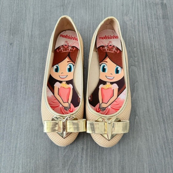 Malekinha Girls Golden bow ballerina flats shoes size 1 - Picture 3 of 10
